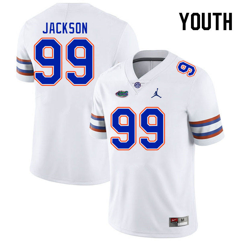 Youth #99 Cam Jackson Florida Gators College Football Jerseys Stitched-White - Click Image to Close